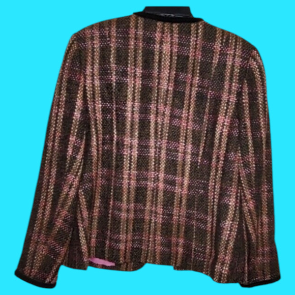 Fundamental Things Brown Pink Plaid Sz 12 Tweed like Jacket Work Church Blazer - Picture 5 of 10